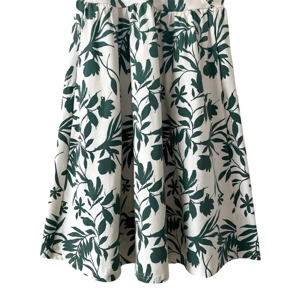 Pact NWOT Organic Cotton Fit & Flare Crossover Tropical Palm Summer Dress Small - Picture 7 of 16